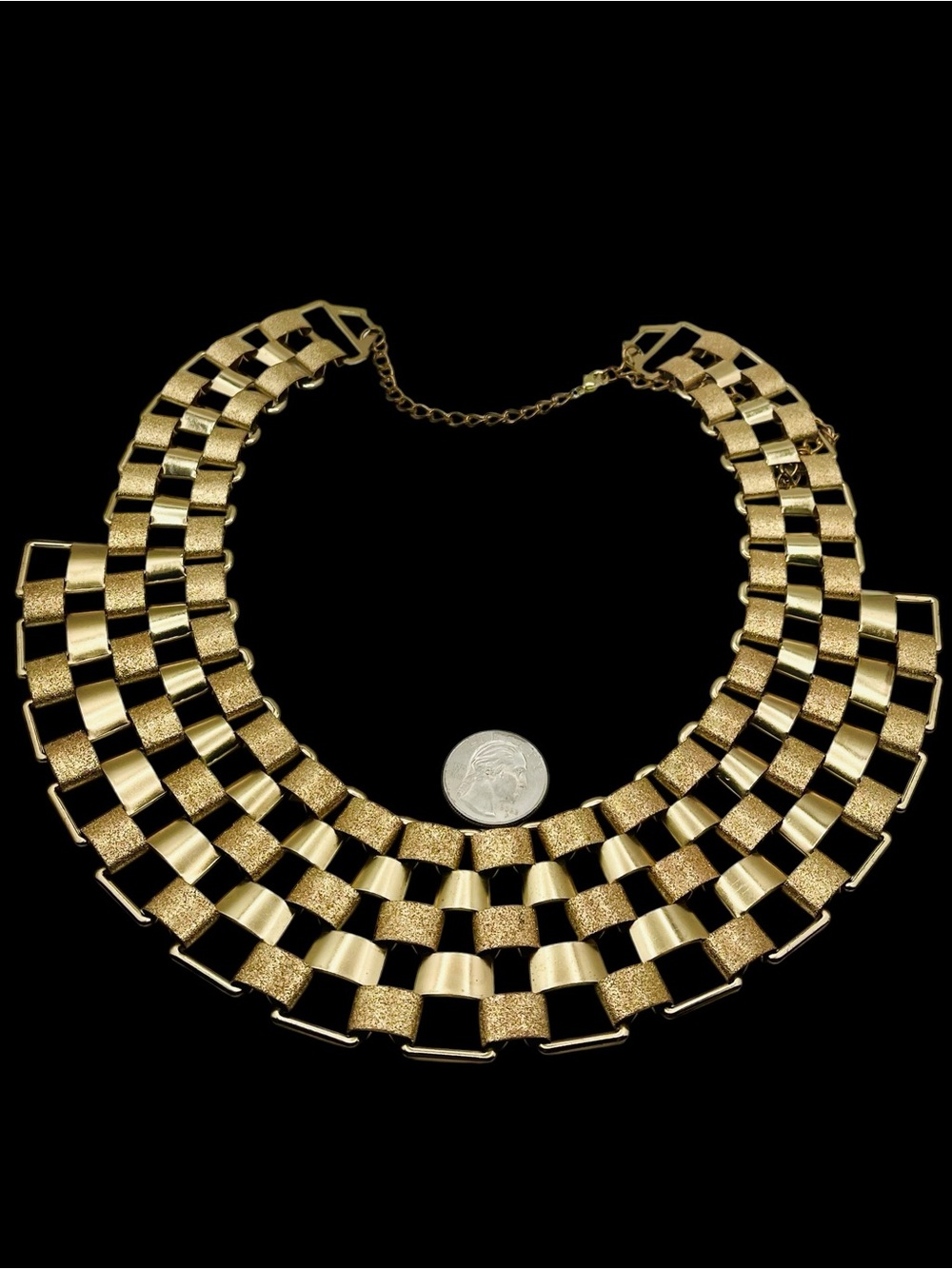 Fab Vintage Gold Tone Textured Bib Collar Necklace Retro Brutalist Statement - Picture 12 of 15